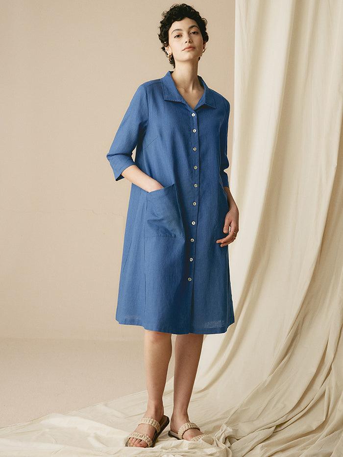 MADISON 100% Linen Striped Shirt Dress
