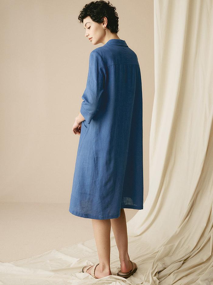 MADISON 100% Linen Striped Shirt Dress