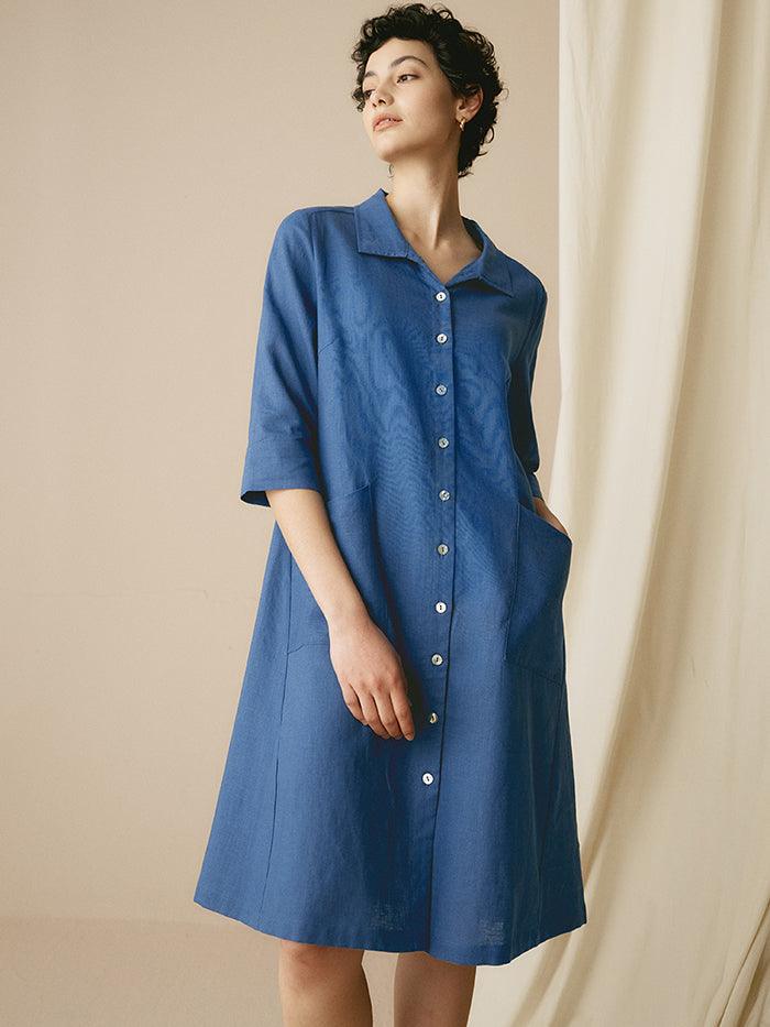 MADISON 100% Linen Striped Shirt Dress