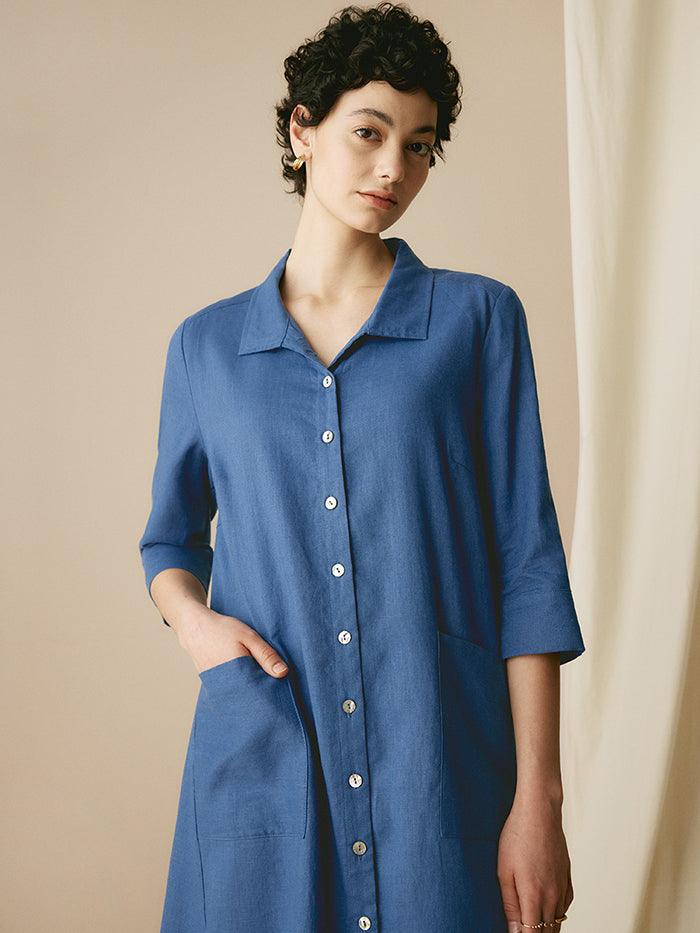 MADISON 100% Linen Striped Shirt Dress