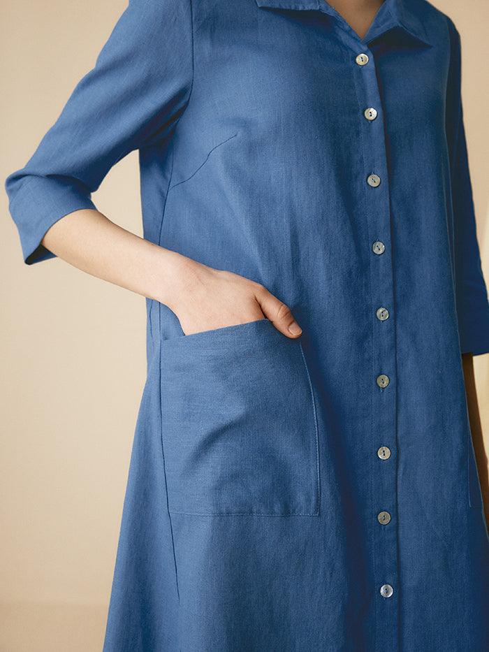 MADISON 100% Linen Striped Shirt Dress