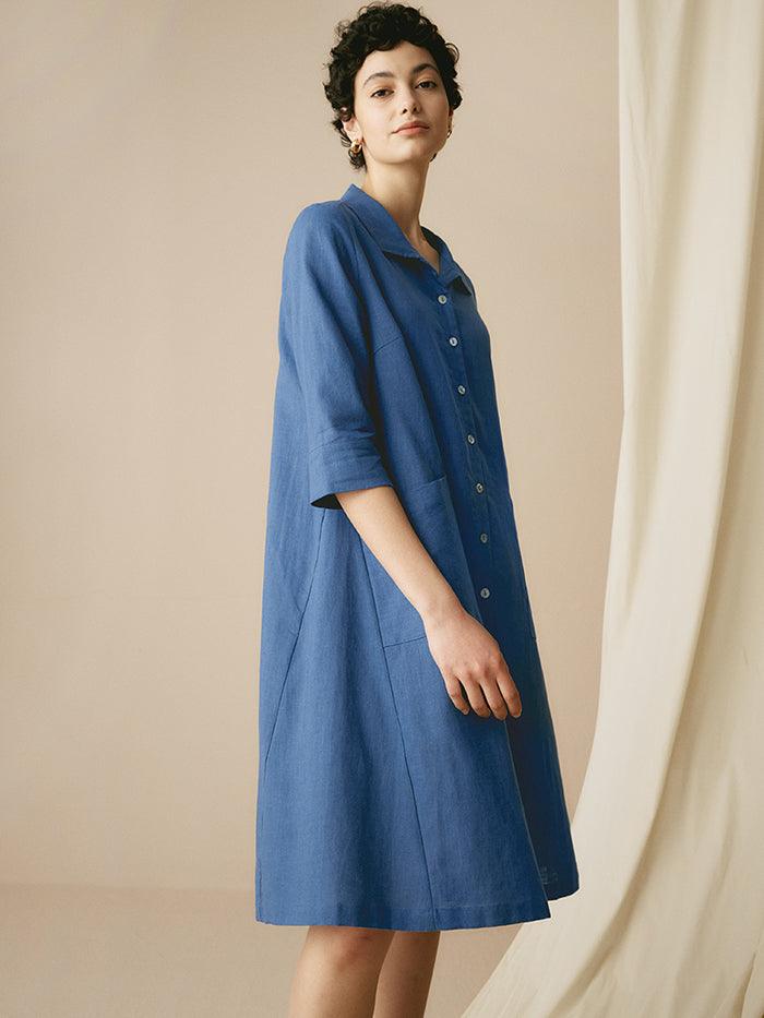 MADISON 100% Linen Striped Shirt Dress