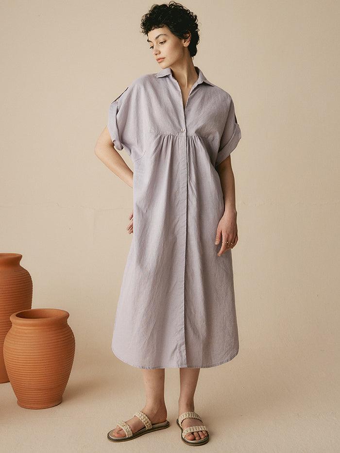Linen Short Sleeve Loose Temperament Shirt Dress