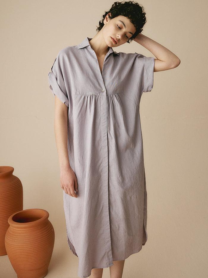 Linen Short Sleeve Loose Temperament Shirt Dress