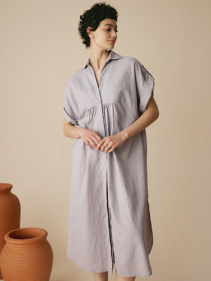 Linen Short Sleeve Loose Temperament Shirt Dress