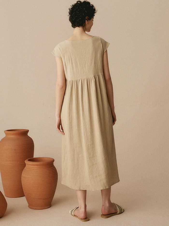 100% Linen Cap Sleeve Washed Maxi Dress