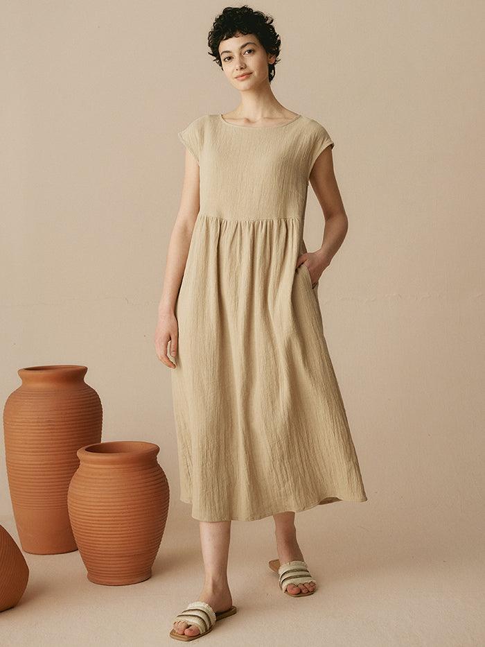 JOAN 100% Linen Cap Sleeve Washed Maxi Dress
