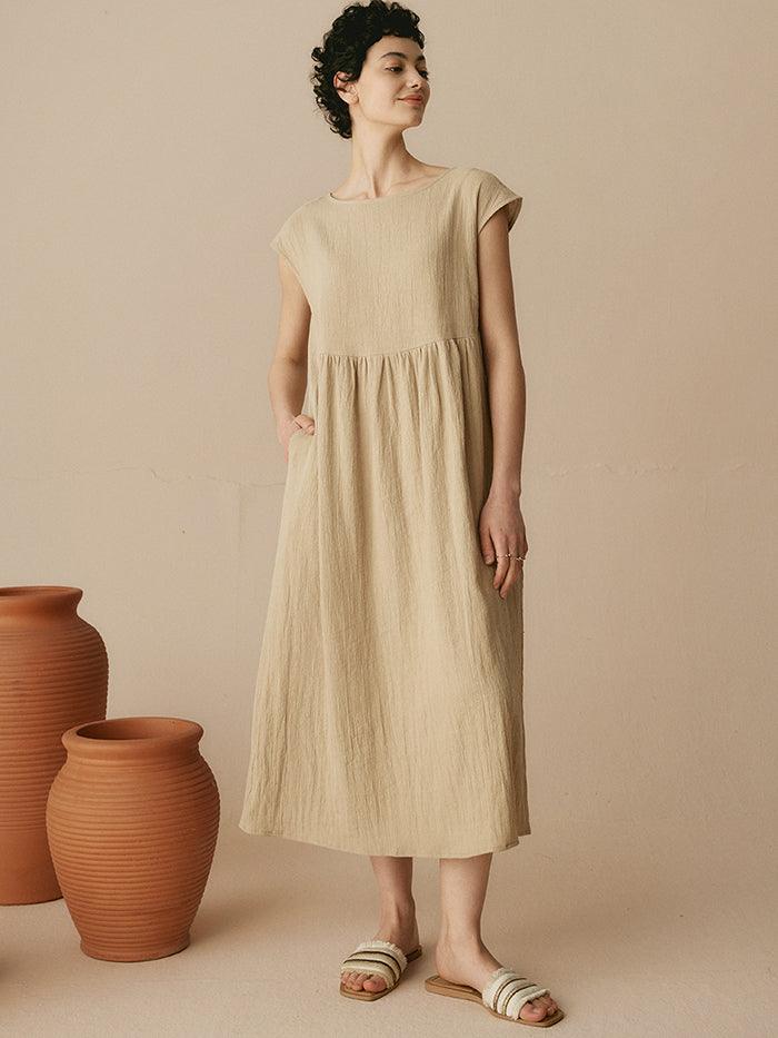 100% Linen Cap Sleeve Washed Maxi Dress
