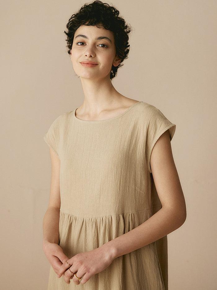 100% Linen Cap Sleeve Washed Maxi Dress