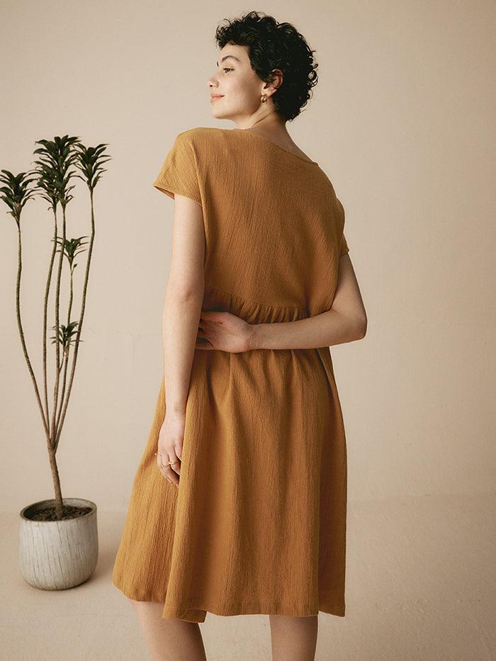 Linen Cap-Sleeve Textured Washed Midi Dress ALICE