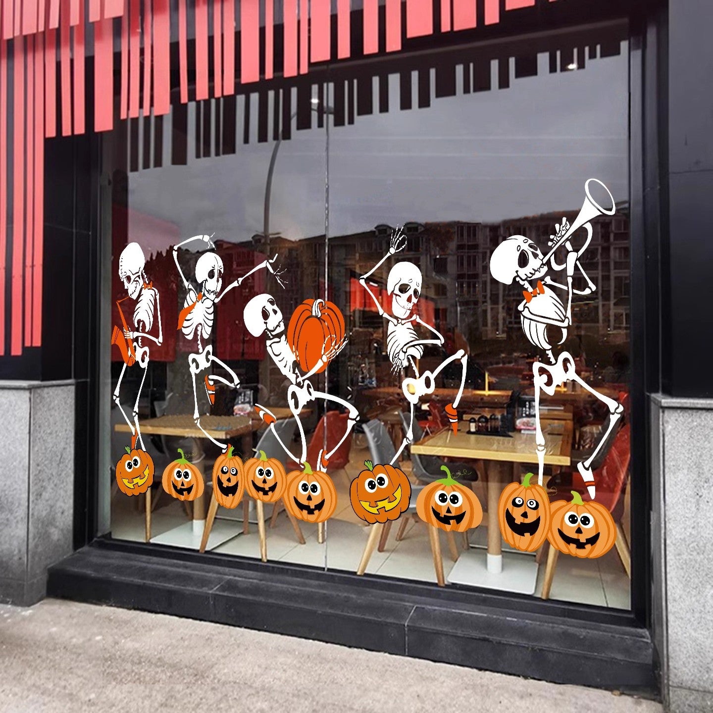 Spooky Skeleton Band Static Cling Window Decals