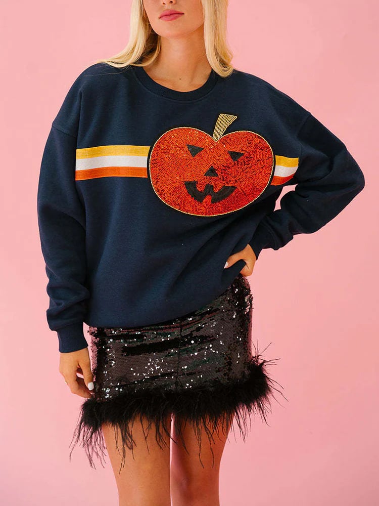 🎃Halloween Sequin Pullover Long Sleeve Sweatshirts Tops