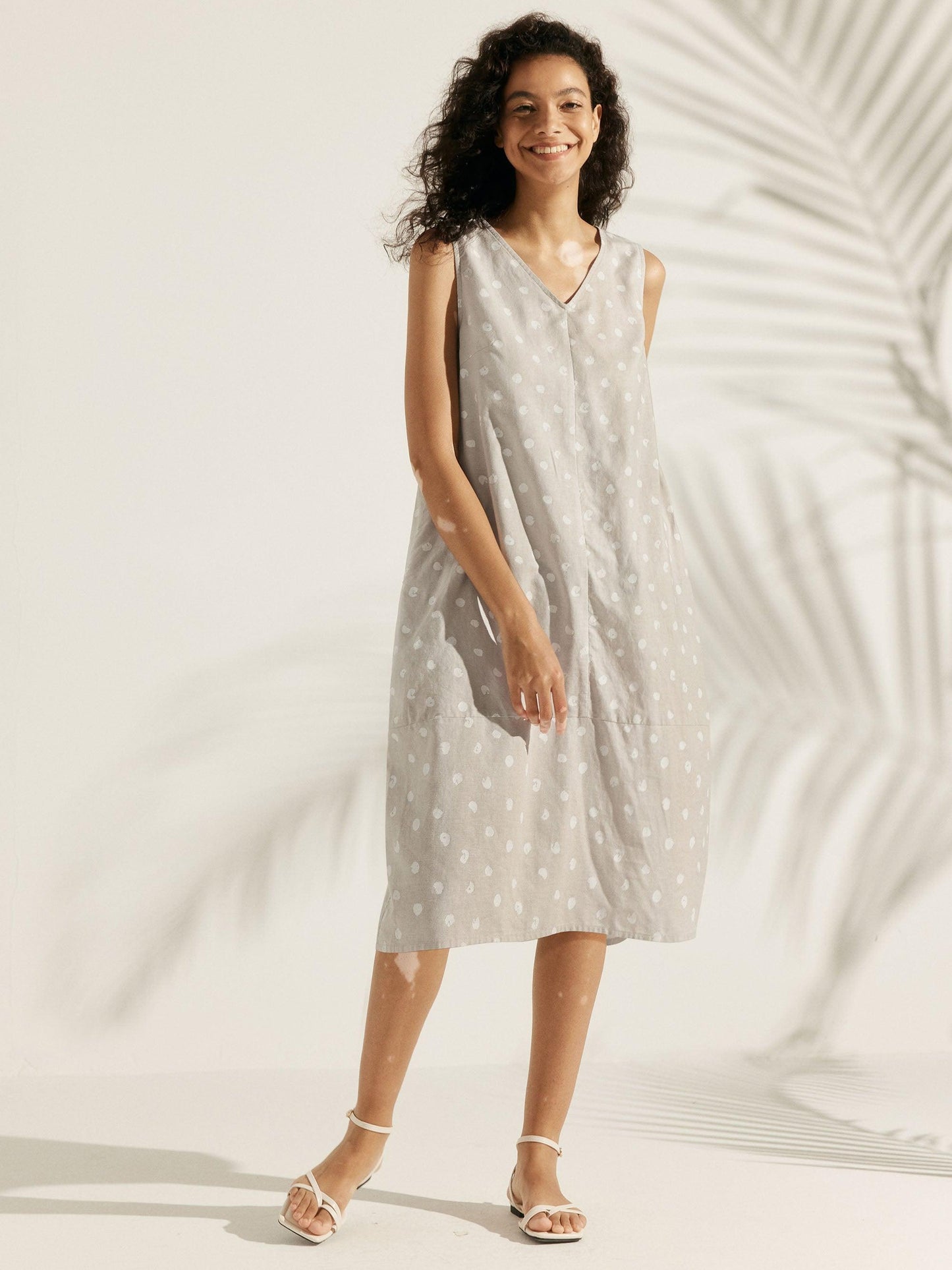 Linen V-Neck Loose Polka Dot Vest Dress