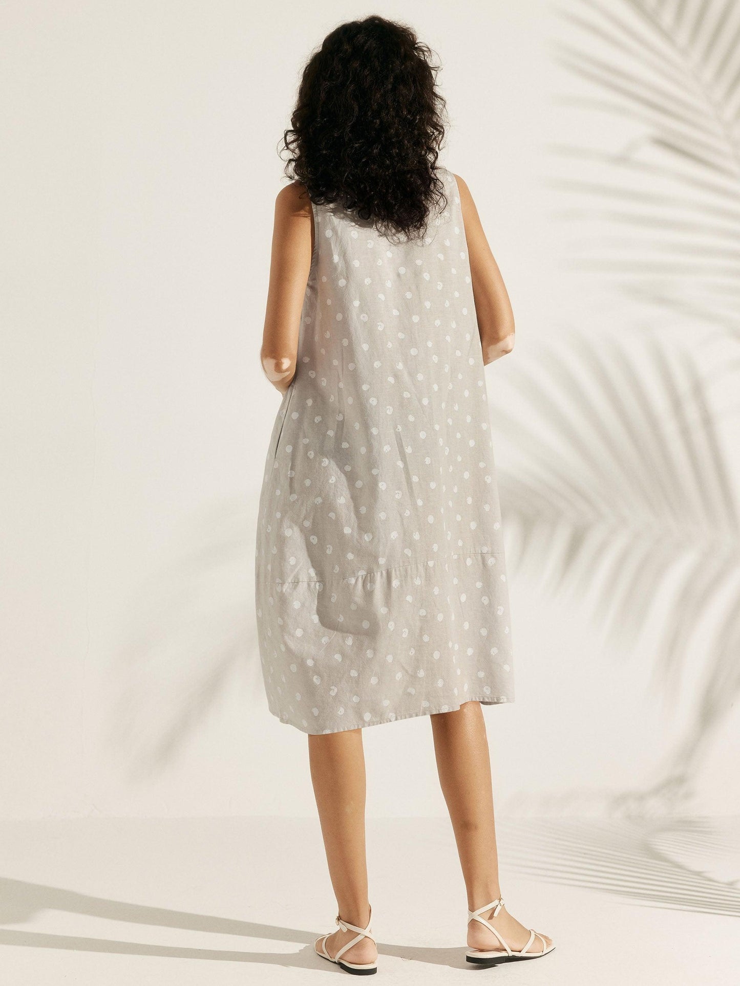 Linen V-Neck Loose Polka Dot Vest Dress