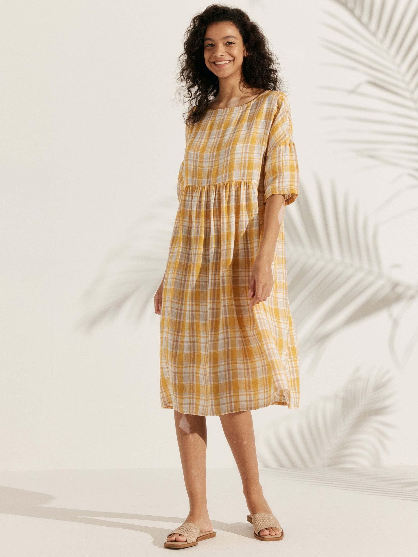 100% Linen A-Line Midi Dress VALENCIA