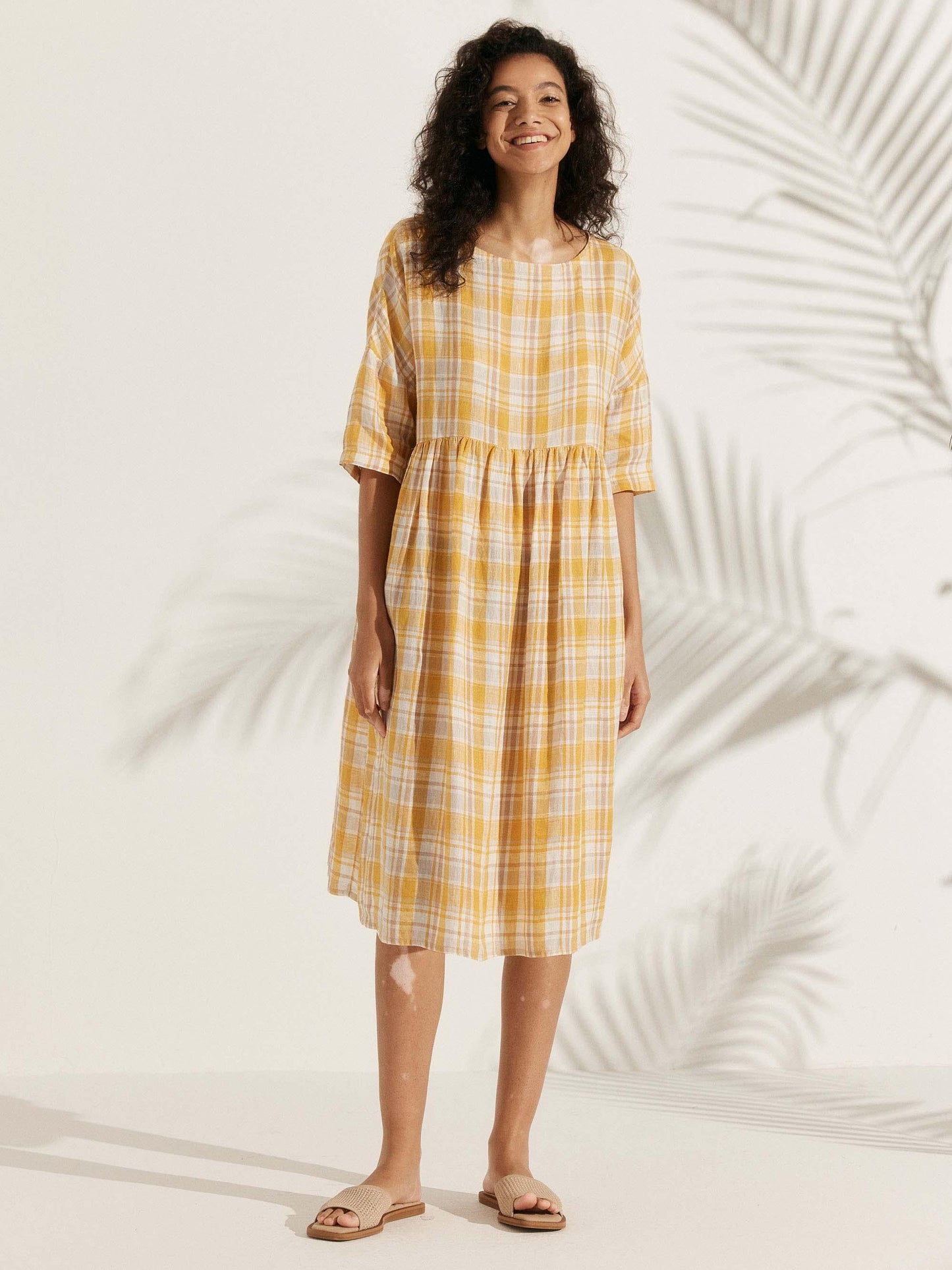 100% Linen A-Line Midi Dress VALENCIA