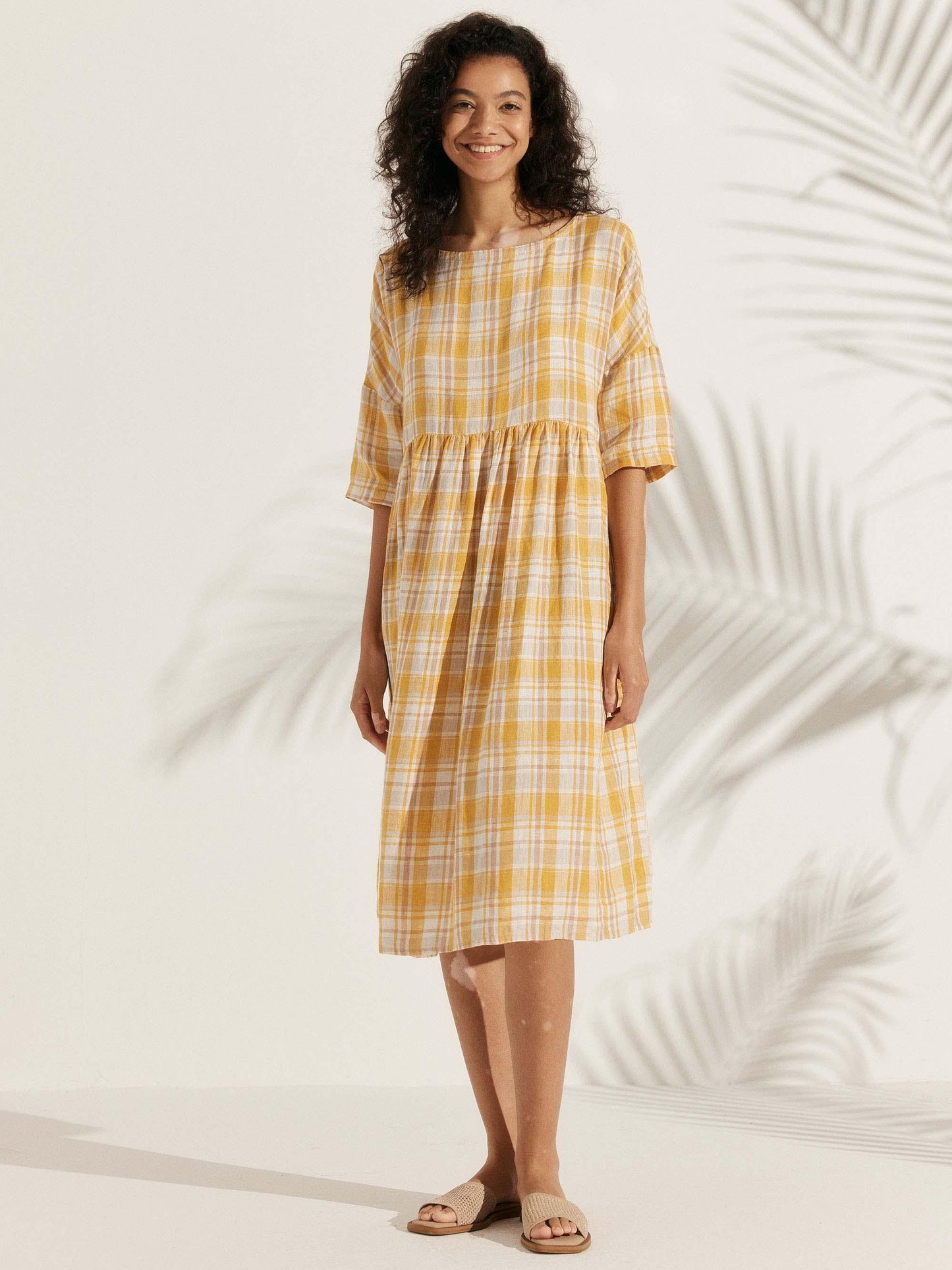 100% Linen A-Line Midi Dress VALENCIA