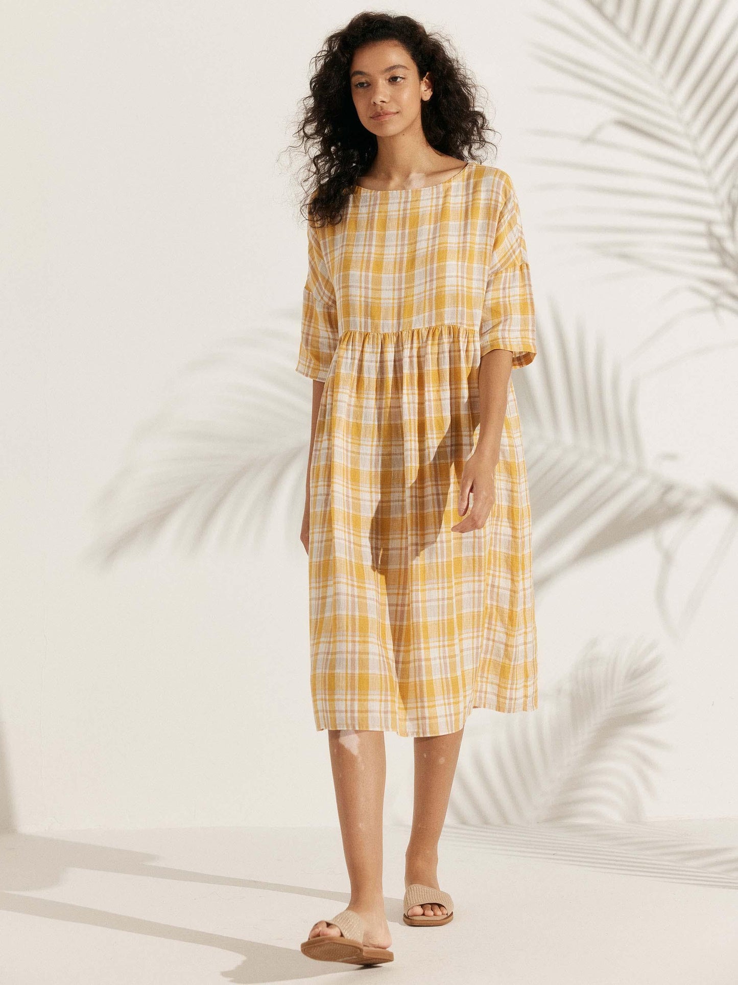 100% Linen A-Line Midi Dress VALENCIA