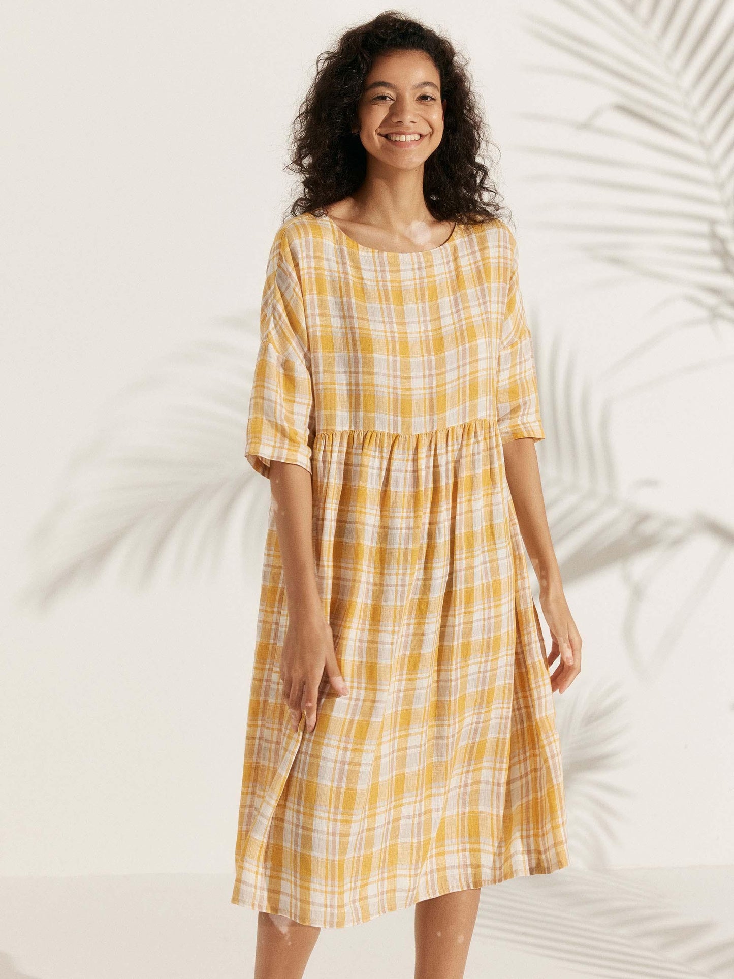 100% Linen A-Line Midi Dress VALENCIA