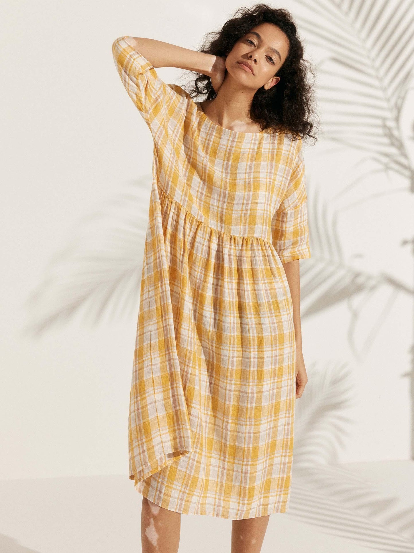 100% Linen A-Line Midi Dress VALENCIA