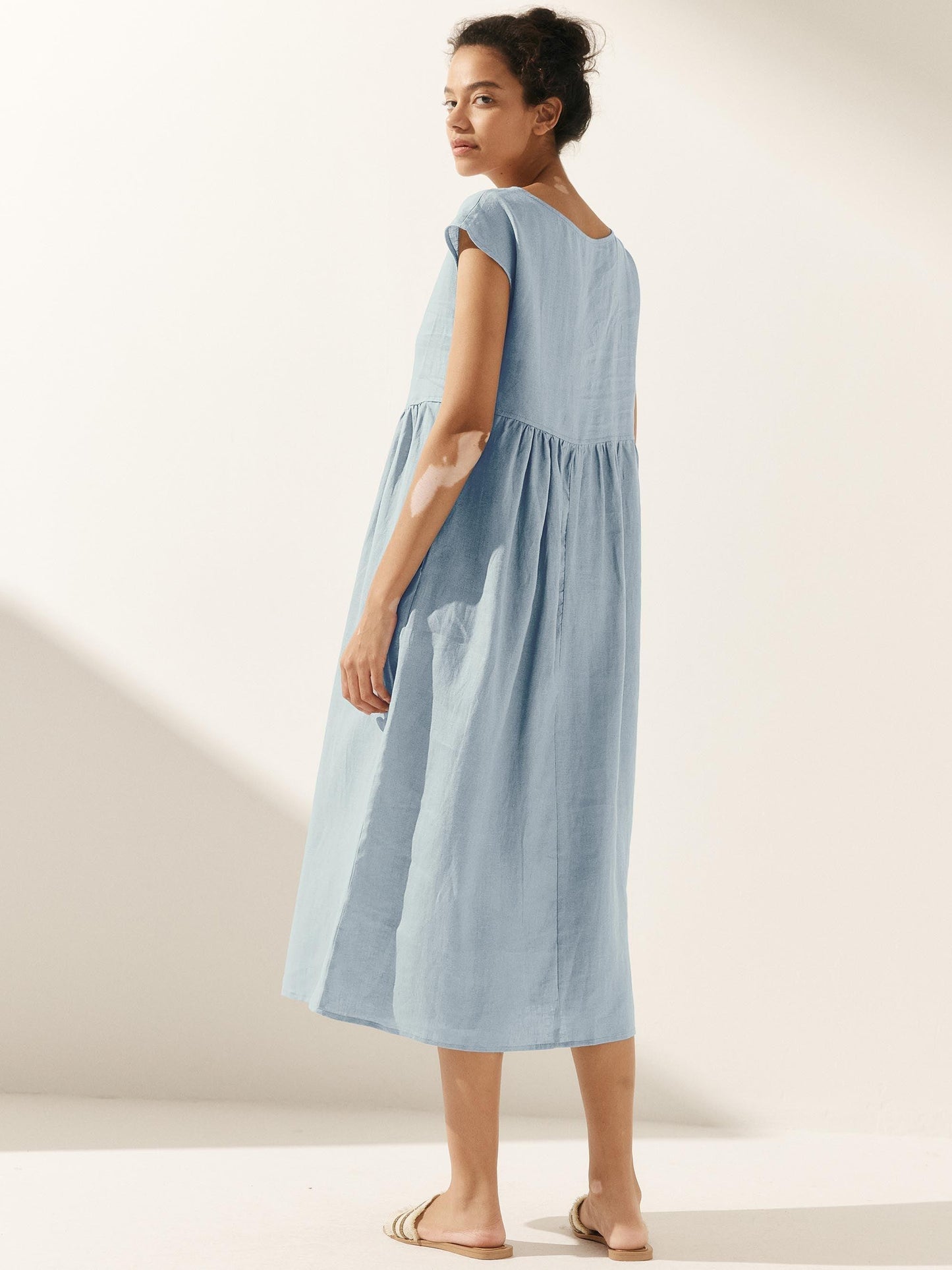 100% Linen Cap Sleeve Washed Maxi Dress JOAN