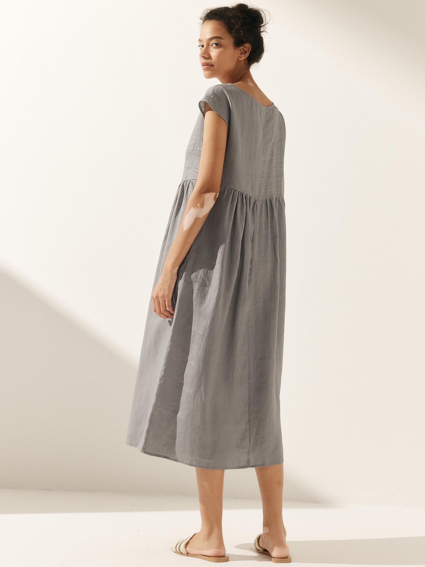 100% Linen Cap Sleeve Washed Maxi Dress JOAN