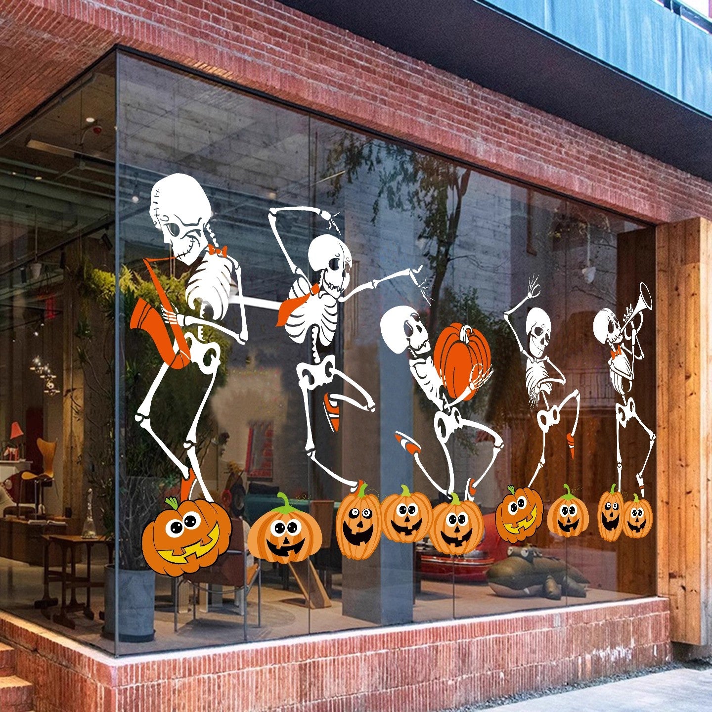 Spooky Skeleton Band Static Cling Window Decals
