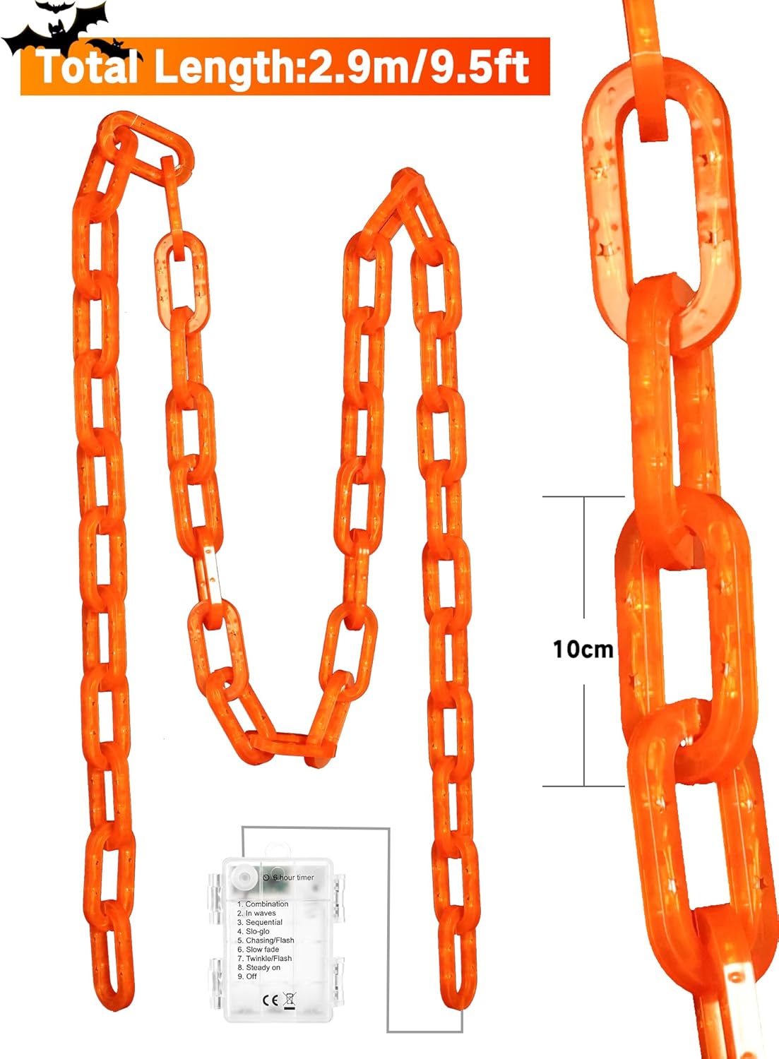 🎃Halloween Decorations Battery String Lights - 6.5 Ft 100 LED Plastic Chain String Lights with Waterproof