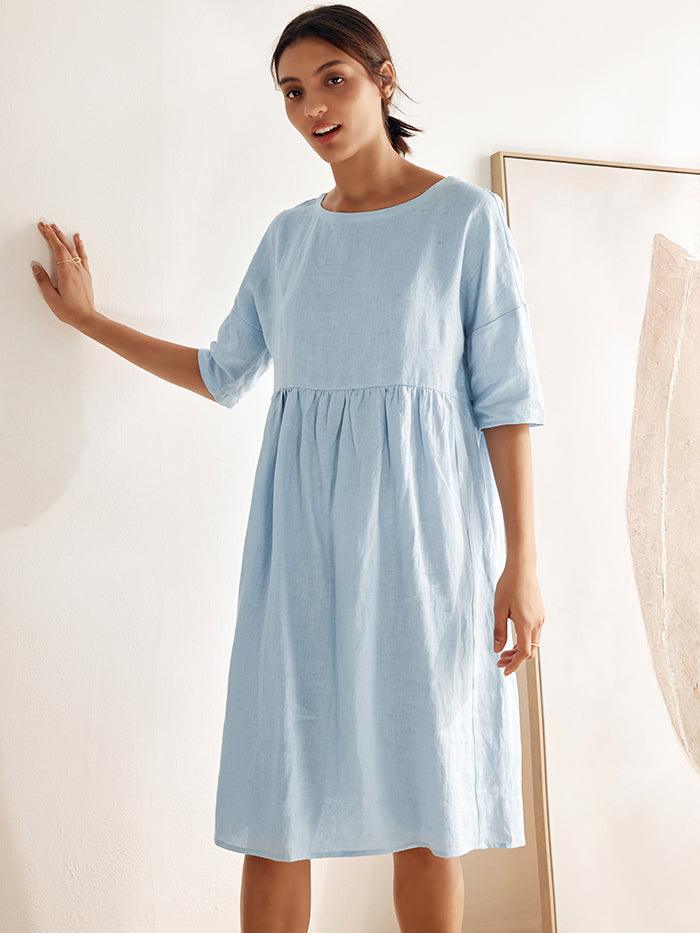 100% Linen A-Line Midi Dress VALENCIA