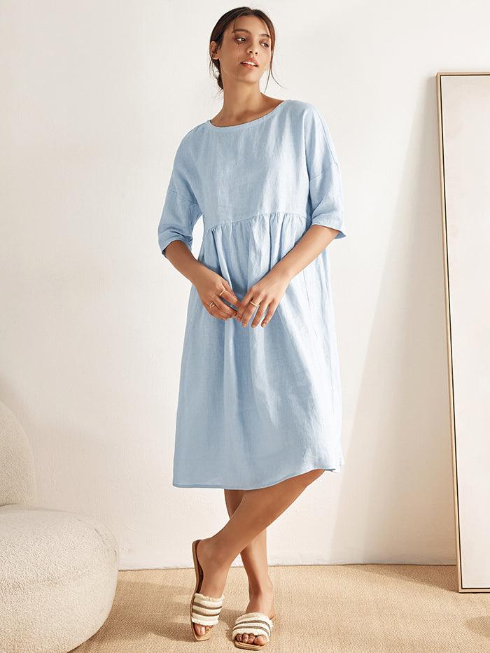 100% Linen A-Line Midi Dress VALENCIA