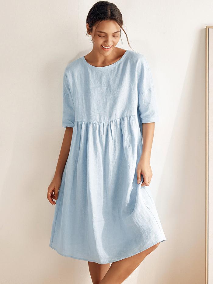100% Linen A-Line Midi Dress VALENCIA