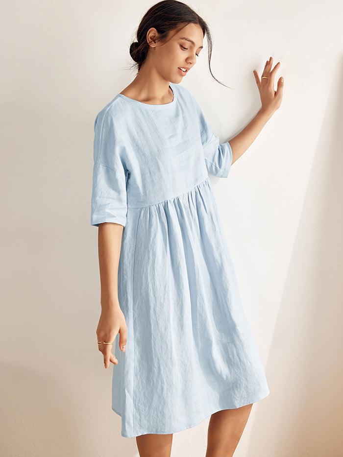 100% Linen A-Line Midi Dress VALENCIA