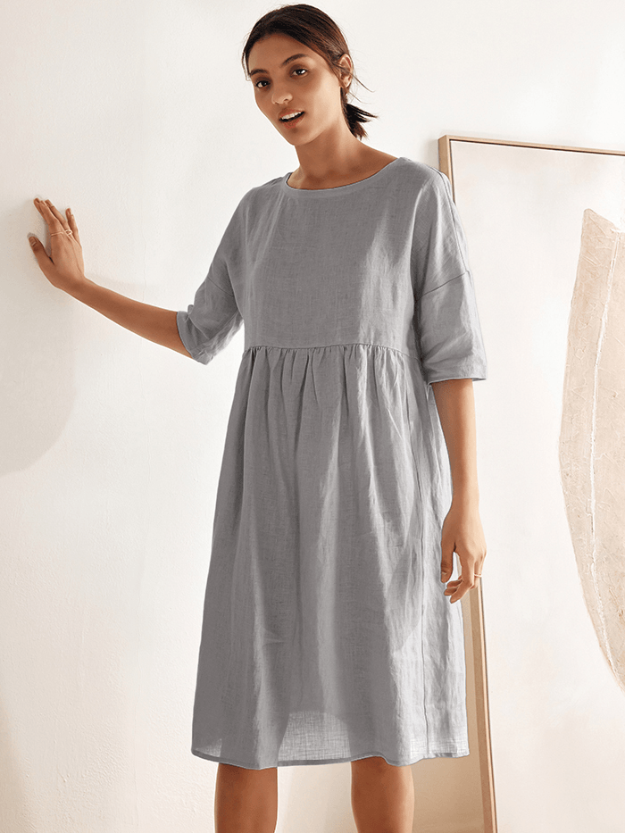 100% Linen A-Line Midi Dress VALENCIA