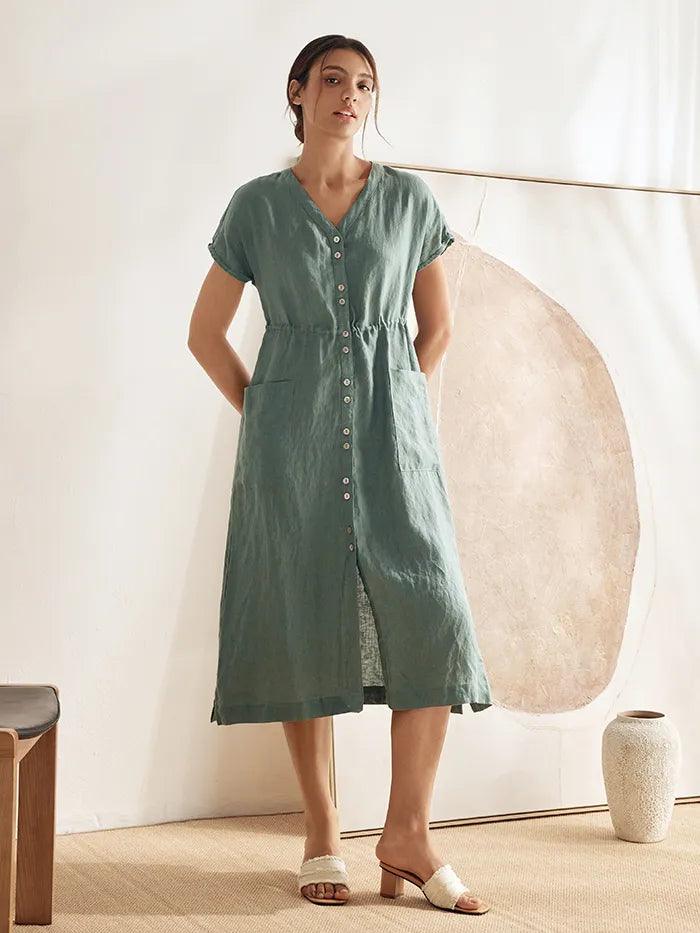 100% Linen Buttoned Dress ESTELLE