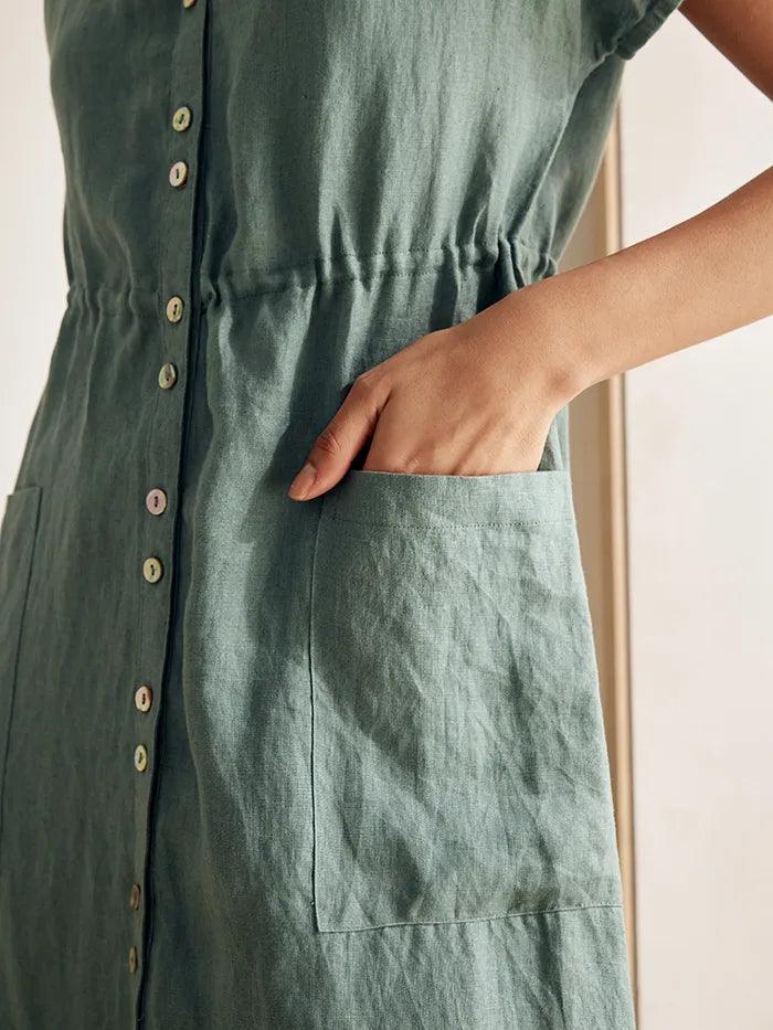100% Linen Buttoned Dress ESTELLE