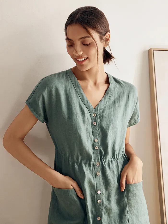 100% Linen Buttoned Dress ESTELLE