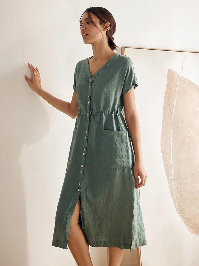 100% Linen Buttoned Dress ESTELLE