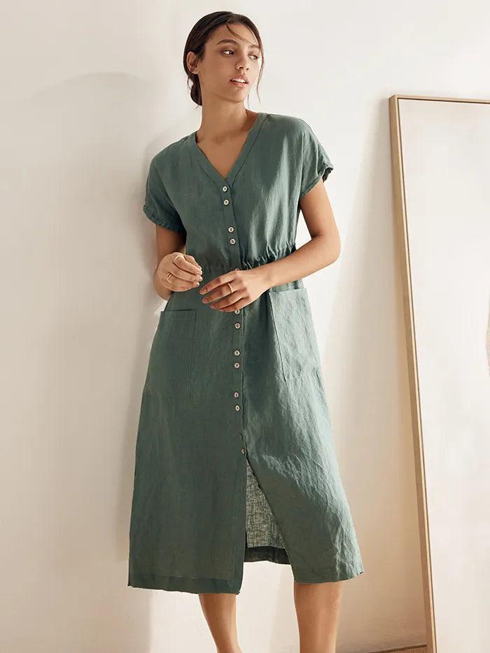 100% Linen Buttoned Dress ESTELLE