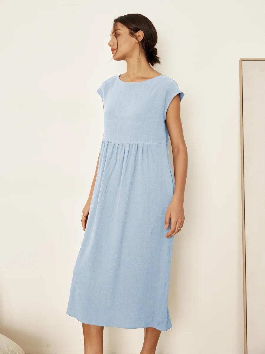 100% Linen Cap Sleeve Washed Maxi Dress JOAN