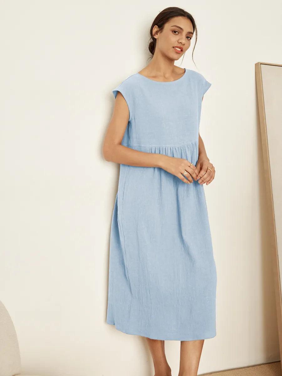 Linen Striped Cap Sleeve Washed Maxi Dress