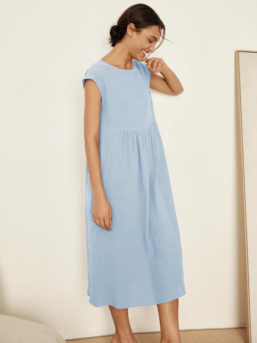 Linen Striped Cap Sleeve Washed Maxi Dress