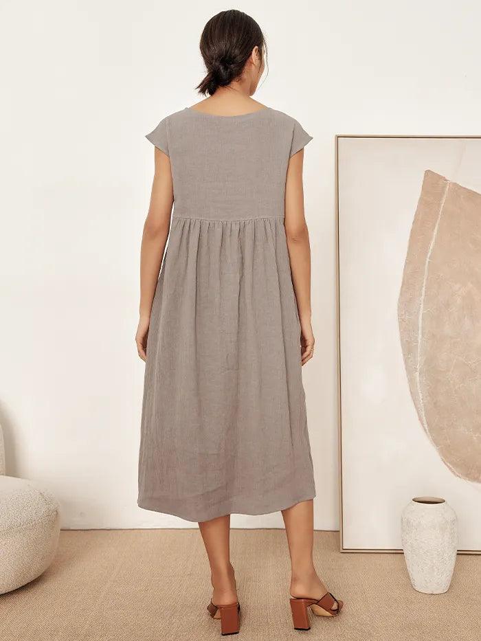 Linen Striped Cap Sleeve Washed Maxi Dress