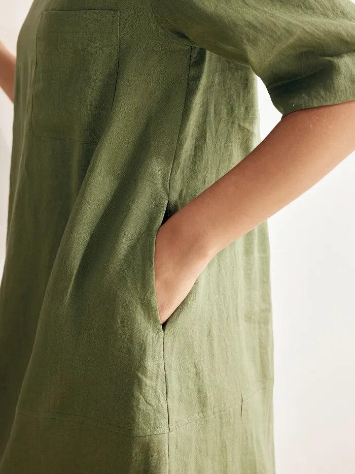 100% Linen Mid-Sleeve Maxi Dress GEORGINA