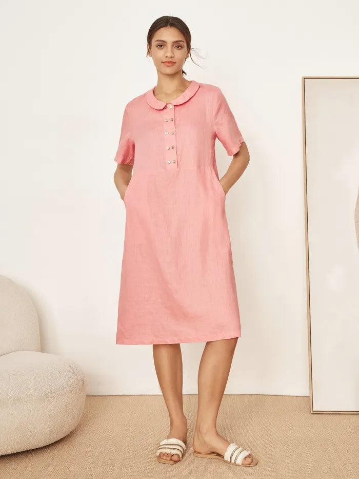 100% Linen Peter Pan Collar Dress KIKI