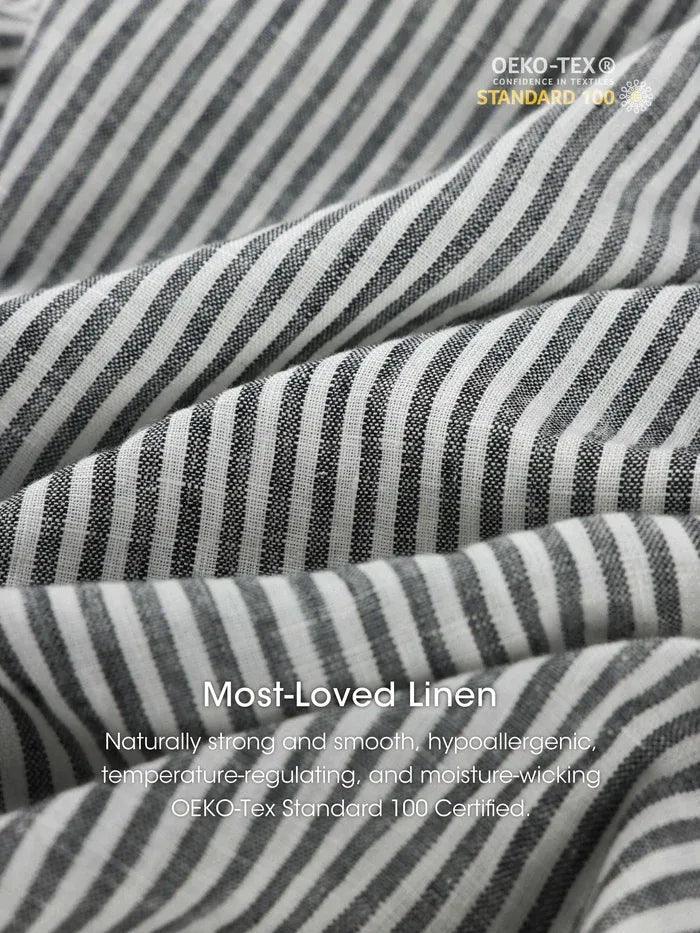 100% Linen Striped Elastic-Waist Midi Dress ARIA