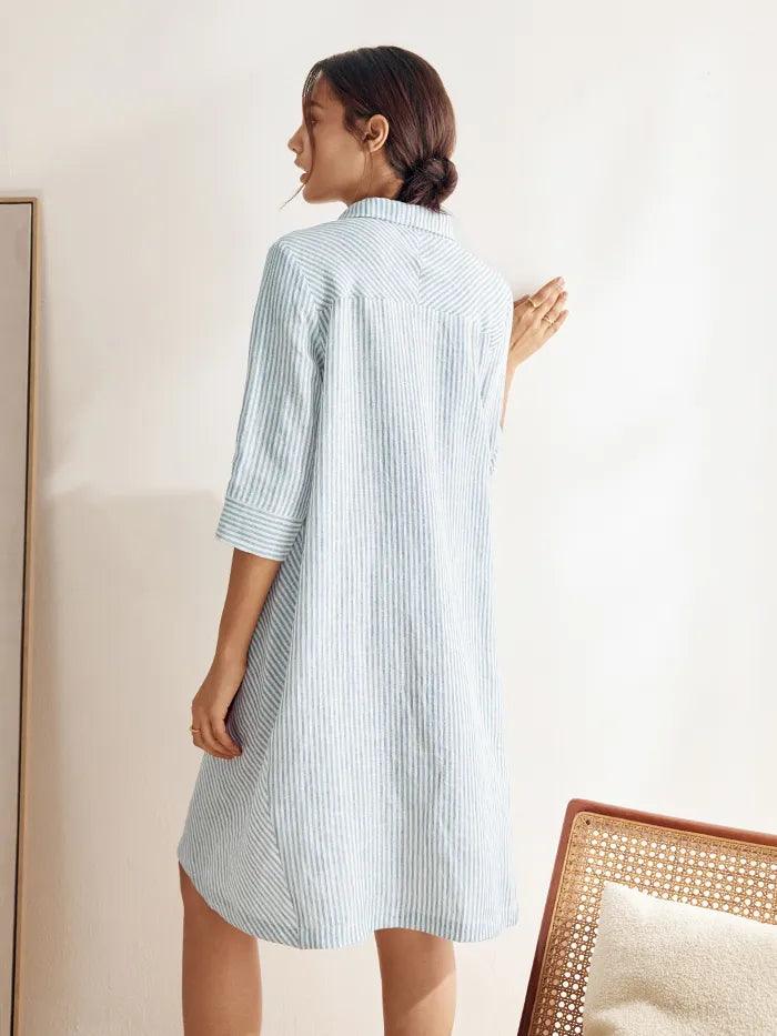 MADISON 100% Linen Striped Shirt Dress