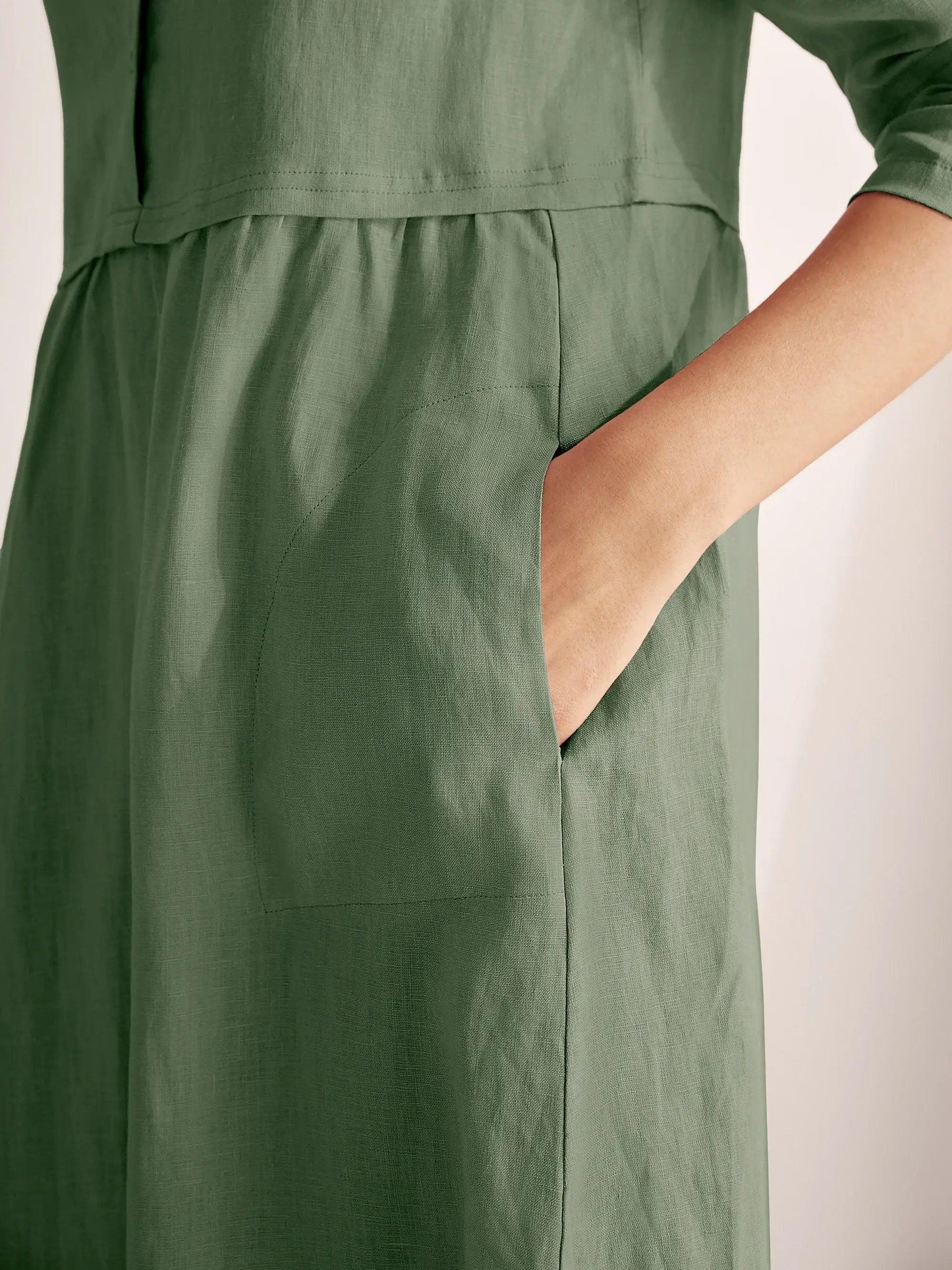 100% Linen Loose Fit Button Waist Gathered Maxi Dress LUNA