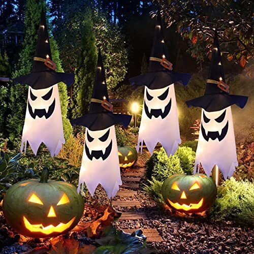 đź‘»Glowing Ghost Witch Hat Halloween Decorations - Outdoor Hanging Lighted Decor