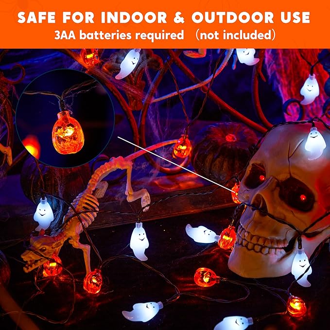 š2025 Halloween Hot Saleā”Halloween LED Light String - 10ft Battery-Powered Fairy Lights with Ghosts, Pumpkins, Spiders & Skulls for Indoor/Outdoor Decor