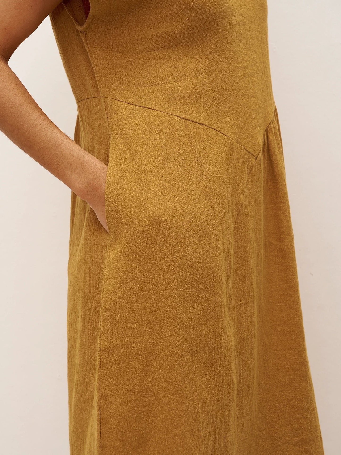 Linen Cap-Sleeve Textured Washed Midi Dress ALICE